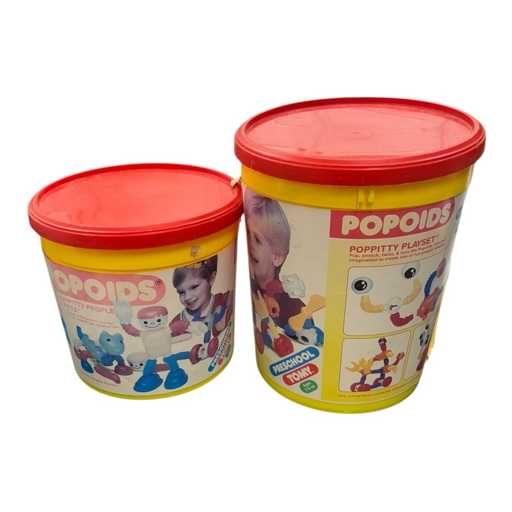 2 Buckets Popoids Retro Construction Toy Tomy 105 Pieces, Poppitty People & Pets